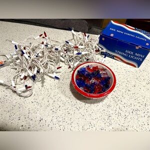 Patriotic Decor - Never Used - Red Star Bowl - String of 100 Lights -Small Stars